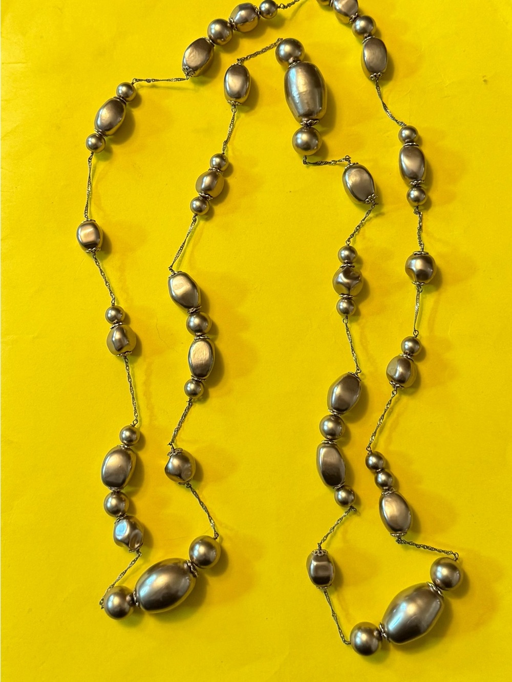 Long Bead Necklace in Gold